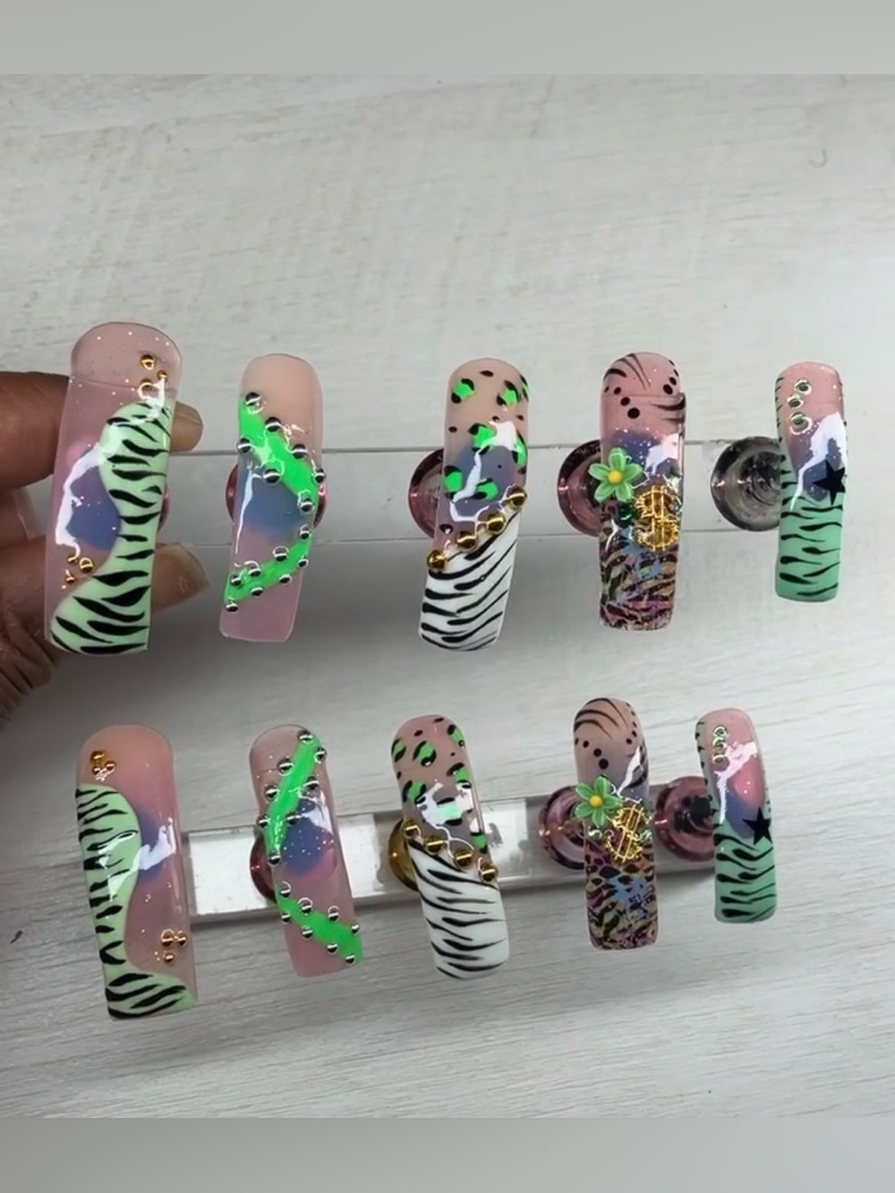 Green Zebra Acrylic Press-On Nails